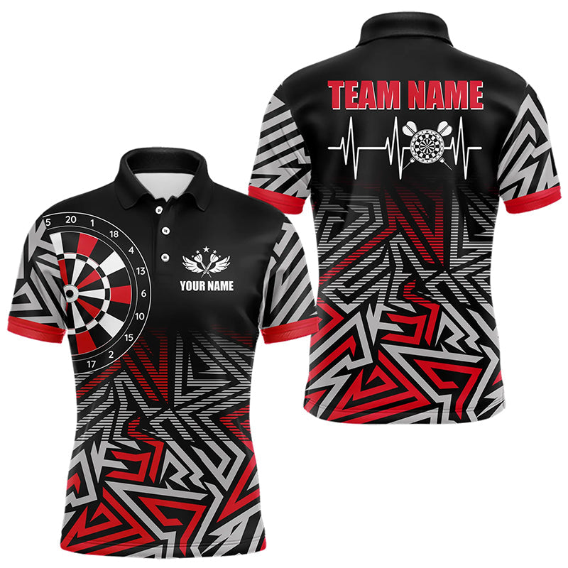 Individuelles Dart-Herzschlag-Zickzackmuster-Dart-Poloshirt für Herren, rotes Team-Darttrikot TDM3228