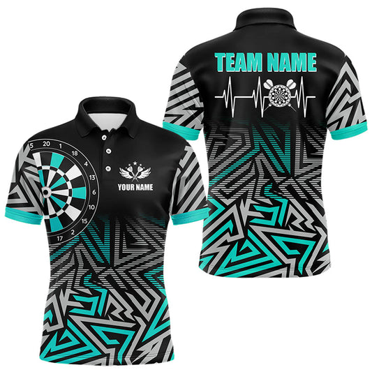 Individuelles Dart-Herzschlag-Zickzackmuster-Dart-Poloshirt für Herren, türkisfarbenes Darttrikot TDM3229