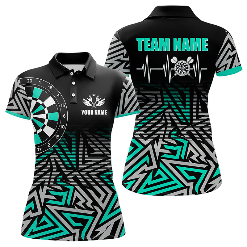 Individuelles Darts Herzschlag Zickzackmuster Dart-Poloshirt für Damen, Türkises Dart-Trikot TDM3229