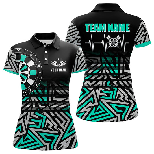 Individuelles Darts Herzschlag Zickzackmuster Dart-Poloshirt für Damen, Türkises Dart-Trikot TDM3229