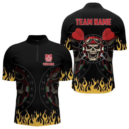 Individuelles Feuer Lustiges Skull Dart Herren Shirt mit Viertelreißverschluss, Dart Shirt Dart Trikot TDM3425