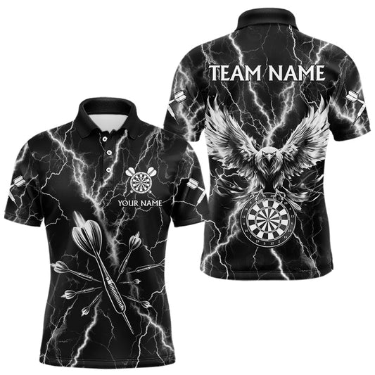 Personalisierte Schwarz Weiß Darts Pfeil Donner Blitz Herren Dartshirts Adler Darttrikots TDM3730