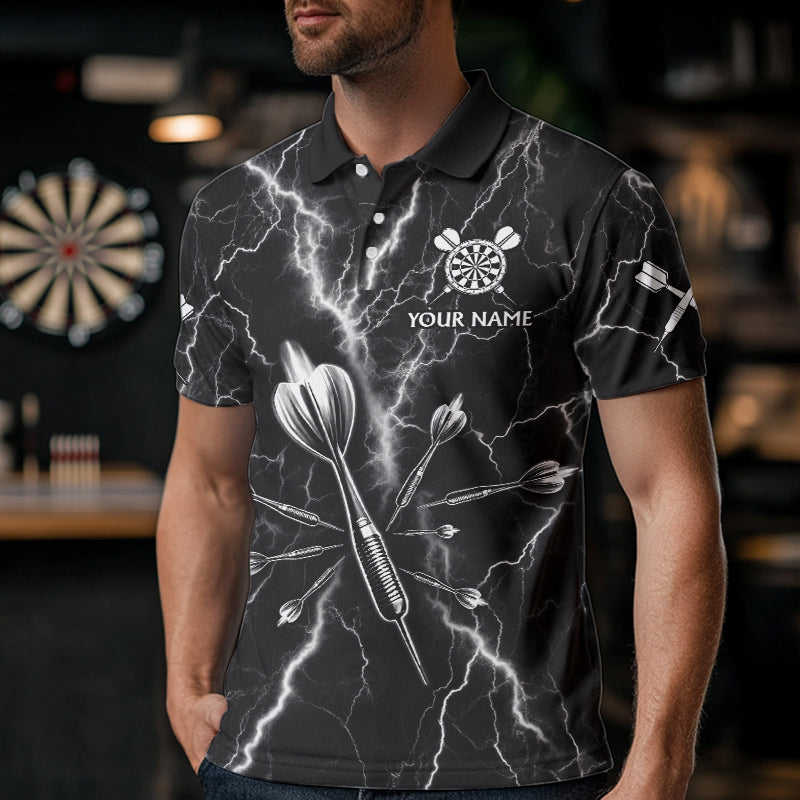 Personalisierte Schwarz Weiß Darts Pfeil Donner Blitz Herren Dartshirts Adler Darttrikots TDM3730