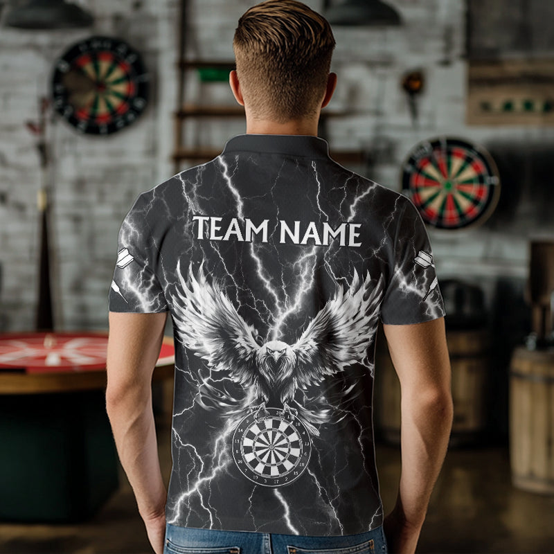 Personalisierte Schwarz Weiß Darts Pfeil Donner Blitz Herren Dartshirts Adler Darttrikots TDM3730