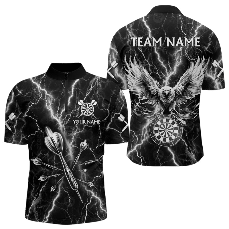 Personalisierte Schwarz Weiß Darts Pfeil Donner Blitz Herren Dartshirts Adler Darttrikots TDM3730