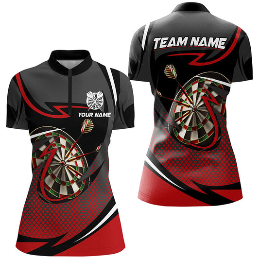 Individuelles rotes Dartboard Dart Quarter Zip Shirt für Damen, Dart Teamtrikot Kleidung TDM1821
