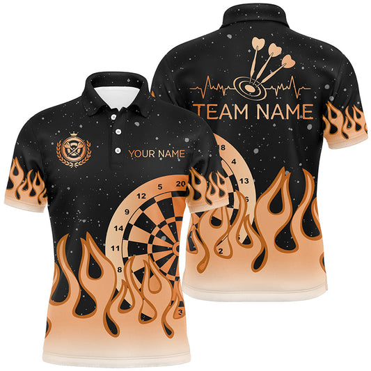 Individuelles Orange-Dartbrett-Feuerflamme-Dart-Poloshirt für Herren, Dart-Teamtrikot TDM2740