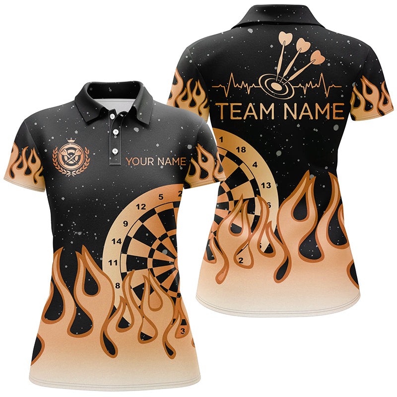 Individuelles Oranges Dartboard Feuer Flamme Dart Poloshirt für Damen, Team Dart Trikot TDM2740