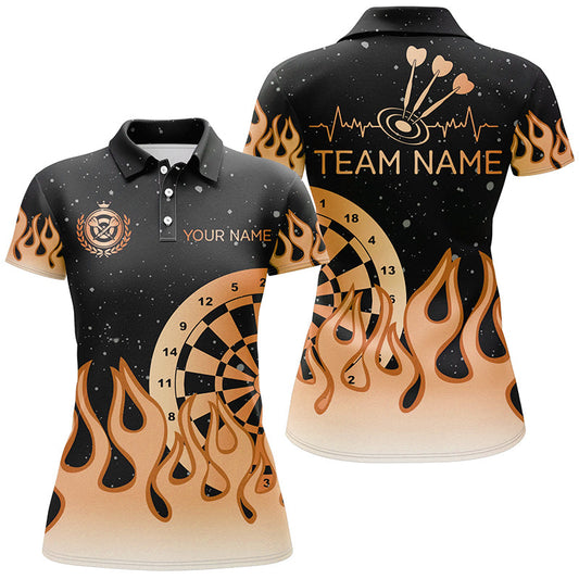 Individuelles Oranges Dartboard Feuer Flamme Dart Poloshirt für Damen, Team Dart Trikot TDM2740