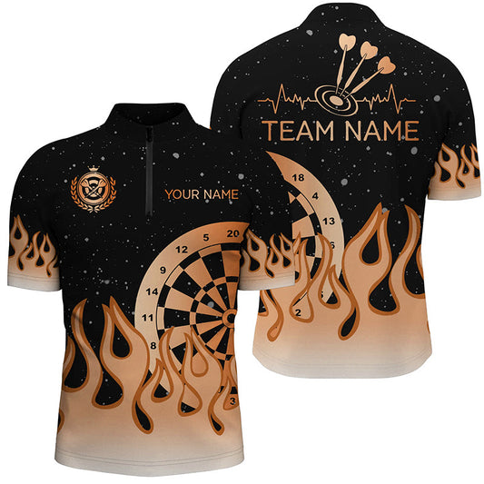 Individuelles Oranges Dartboard Fire Flame Dart Herren Shirt mit Viertelreißverschluss, Team Dart Trikot TDM2740