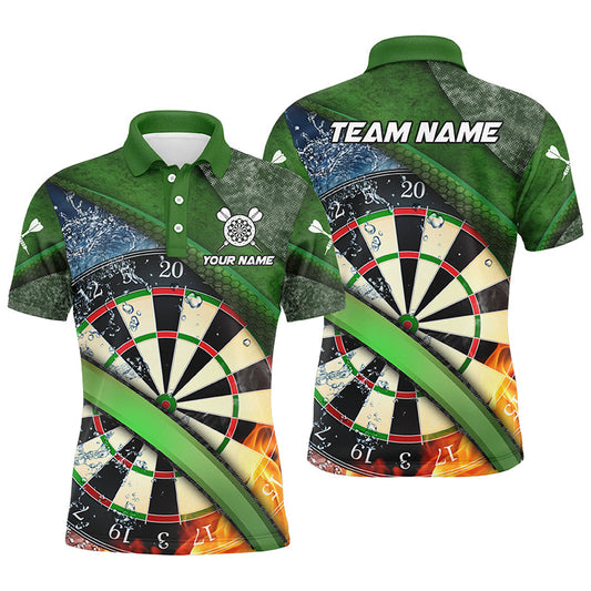 Individuelles Grünes Dartbrett Feuer Und Wasser Herren Poloshirt, Dart Teamtrikot TDM1247