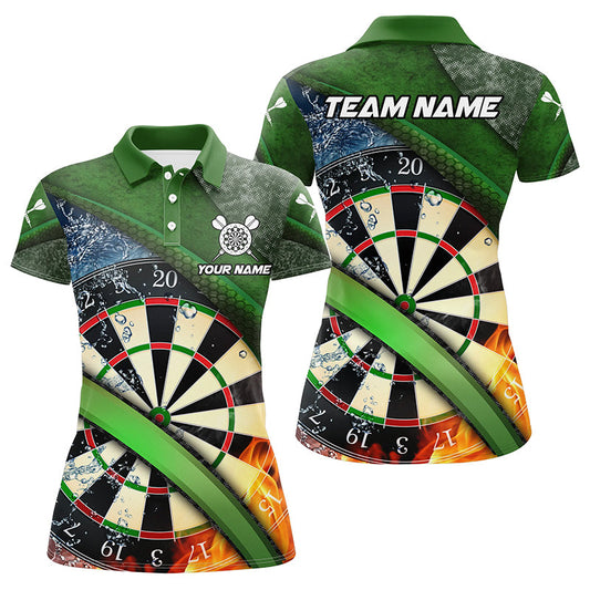 Individuelles Grünes Dartbrett Feuer Und Wasser Herren Poloshirt, Dart Teamtrikot TDM1247
