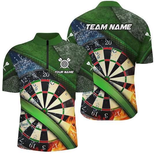 Individuelles Grünes Dartboard Feuer und Wasser Herren Shirt mit Viertelreißverschluss, Dart Team Trikot TDM1247