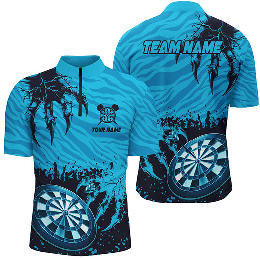 Lustige Klaue Dartboard Blaues Dart Herren Shirt mit Viertelreißverschluss, Dart Team Liga Shirt TDM1457