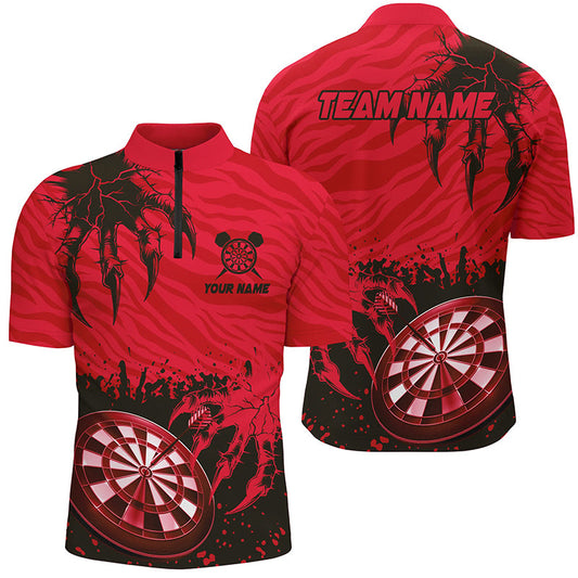 Lustige Klaue Dartboard Rotes Dart Herren Shirt mit Viertelreißverschluss, Dart Team Liga Shirt TDM1458