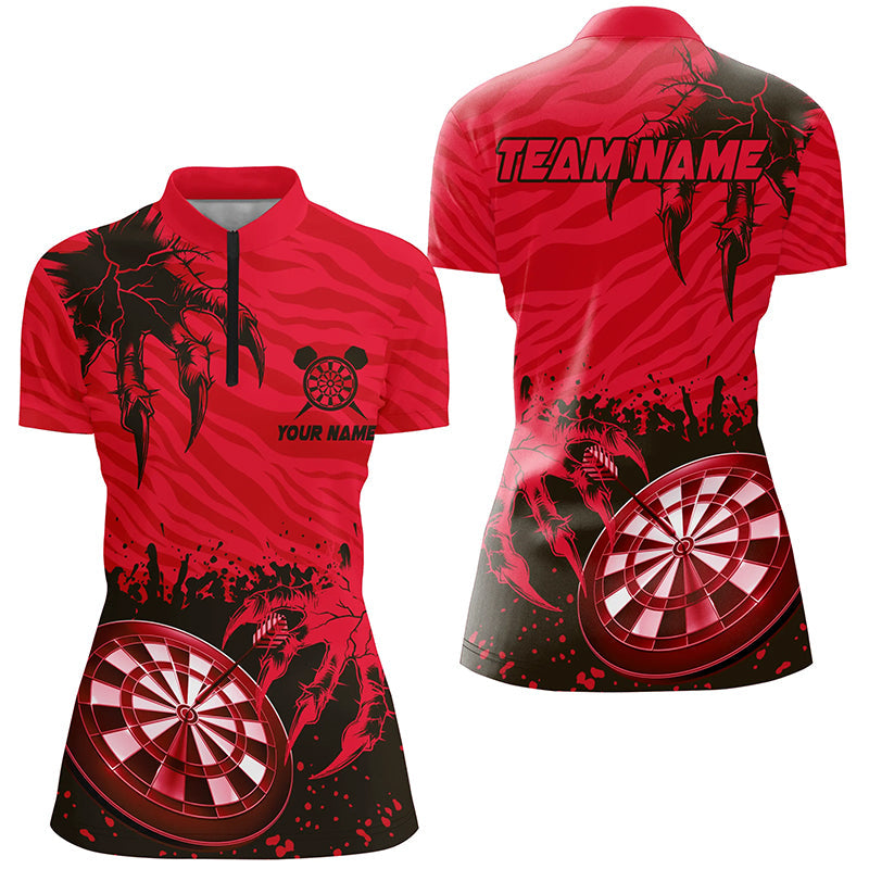 Lustiges Claw Dartboard rotes Dart Quarter Zip Shirt für Damen, Dart Team Liga Shirt TDM1458