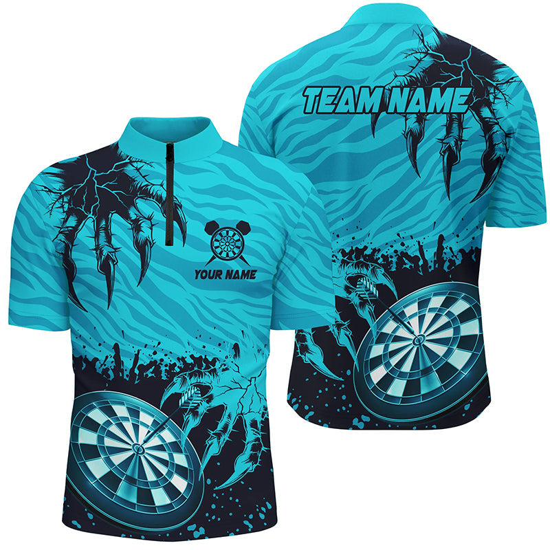 Lustige Klaue Dartboard Türkises Dart Herren Shirt mit Viertelreißverschluss, Dart Team Liga Shirt TDM1459