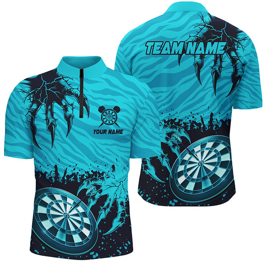 Lustige Klaue Dartboard Türkises Dart Herren Shirt mit Viertelreißverschluss, Dart Team Liga Shirt TDM1459