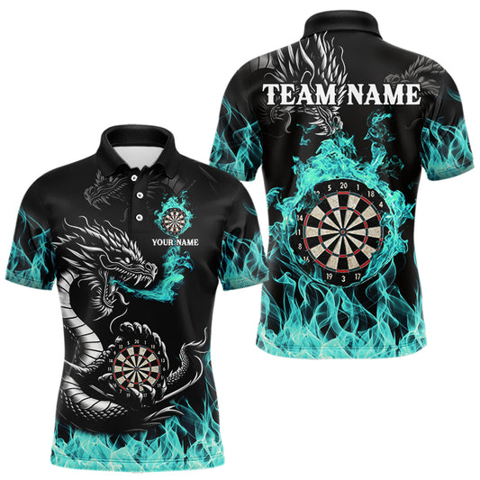 Personalisiertes Türkisfarbenes Flaming-Dragon Dartshirt Für Herren – Teamtrikot Polo & 1/4 Zip TDM4592