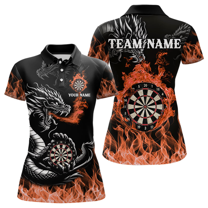 Personalisierte Orange Flaming-Dragon Dartshirts Für Damen – Teamtrikot Polo & 1/4 Zip TDM4593