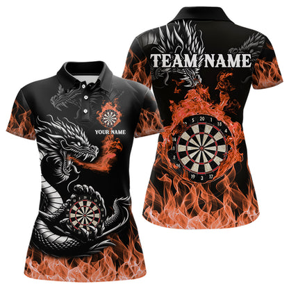 Personalisierte Orange Flaming-Dragon Dartshirts Für Damen – Teamtrikot Polo & 1/4 Zip TDM4593