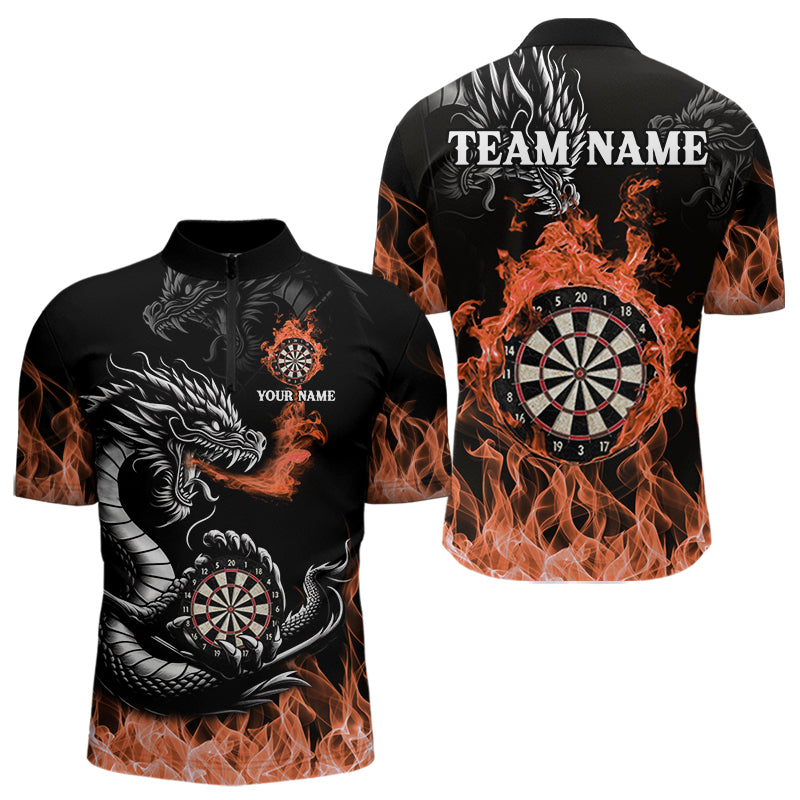 Personalisierte Orange Flaming-Dragon Dartshirts Für Herren – Teamtrikot Polo & 1/4 Zip TDM4593
