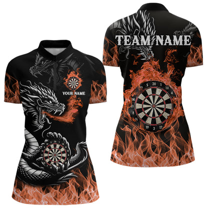 Personalisierte Orange Flaming-Dragon Dartshirts Für Damen – Teamtrikot Polo & 1/4 Zip TDM4593