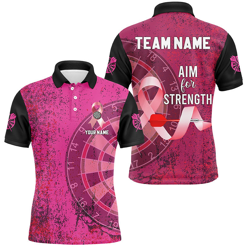 Individuelles Pink Ribbon Ziel Für Stärke Herren Dart Poloshirt, Brustkrebs Darttrikot TDM2508
