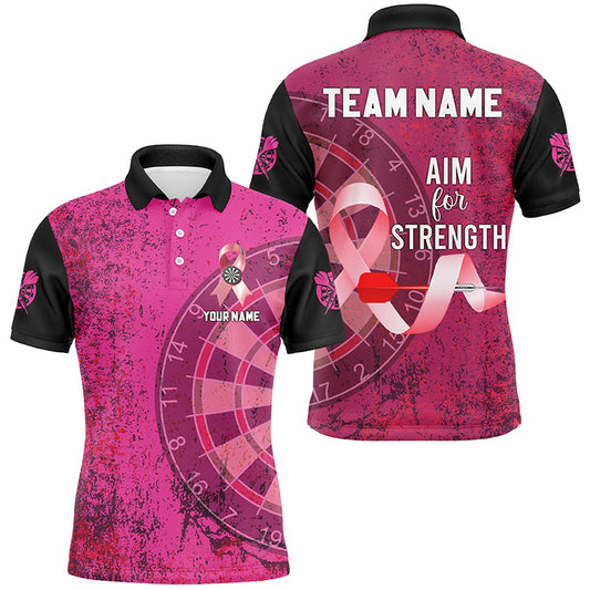 Individuelles Pink Ribbon Ziel Für Stärke Herren Dart Poloshirt, Brustkrebs Darttrikot TDM2508