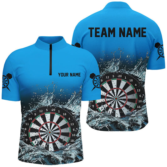 Blaues Dartboard im Wasser Dart Herren Shirt mit Viertelreißverschluss, Dart Trikot Team Outfit TDM1464
