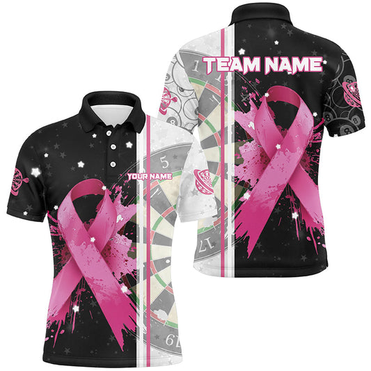Individuelles Pink Ribbon Brustkrebs Dart Poloshirt Für Herren, Grunge Darttrikot TDM2515