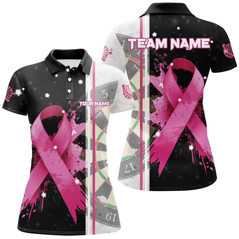 Individuelles Pink Ribbon Brustkrebs Dart Poloshirt Für Herren, Grunge Darttrikot TDM2515