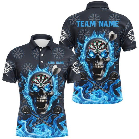 Individuelles Blaues Skelett Feuerflamme Dart Poloshirt Für Herren, Darttrikot Für Team TDM2517