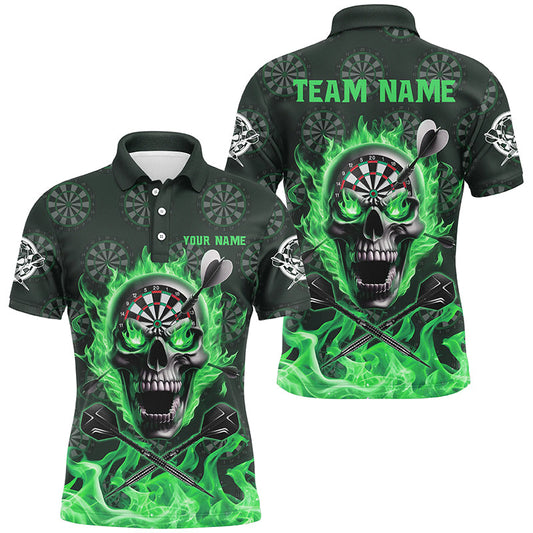 Individuelles Grünes Skelett Feuerflamme Dart Poloshirt Für Herren, Darttrikot Für Team TDM2518