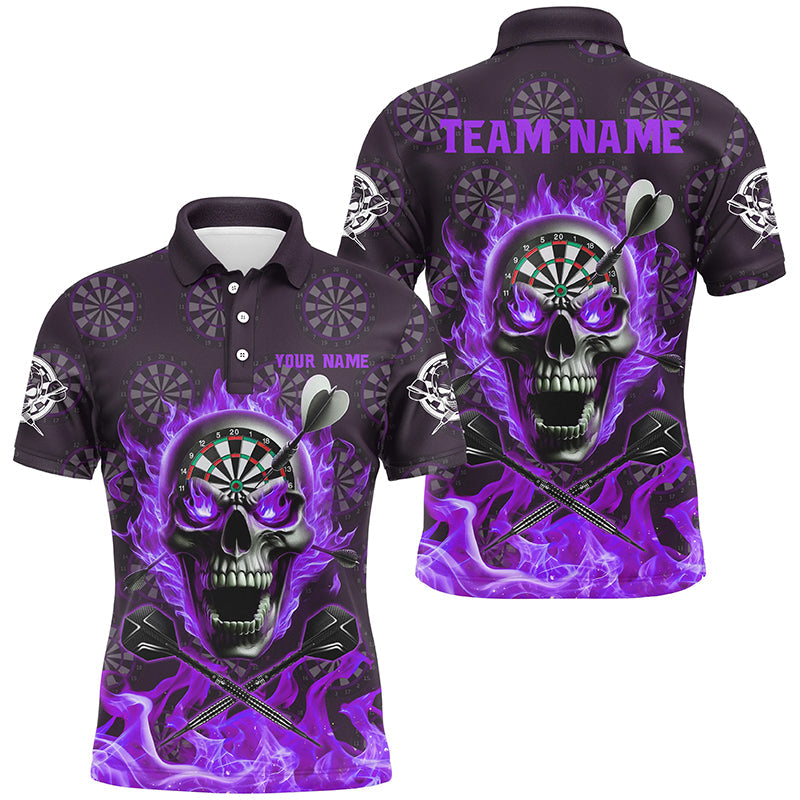 Individuelles Lila Skelett Feuerflamme Dart Poloshirt Für Herren, Darttrikot Für Team TDM2519