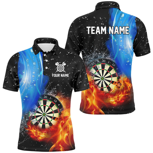 Individuelles Dartbrett-Feuer-und-Wasser-Dart-Poloshirt für Herren, Schwarzes Grunge-Darttrikot TDM2770