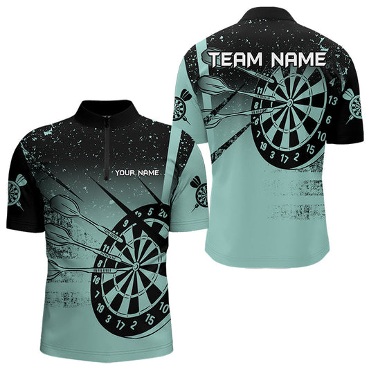 Individuelles Grunge Türkis Dart Viertelreißverschluss Herren Shirt, Dart Shirt Dart Trikot TDM3446