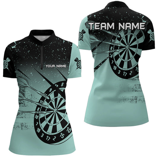 Individuelles Grunge Türkis Darts Damen Quarter Zip Shirt, Dartshirt Dart Trikot TDM3446
