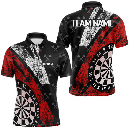 Individuelles schwarz-rotes Grunge-Dart-Poloshirt für Herren, Dartshirt Darttrikot TDM3447