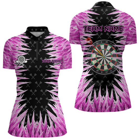 Individuelles Dartbrett Pink Icy Dart Damen Quarter Zip Shirt, Cooles Dart Trikot Team TDM3583