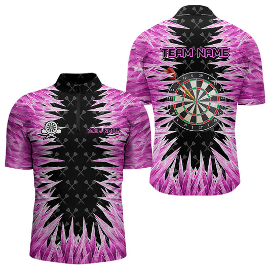 Individuelles Dartboard Pink Icy Dart Viertelreißverschluss Herren Shirt, Cool Dart Trikot Team TDM3583