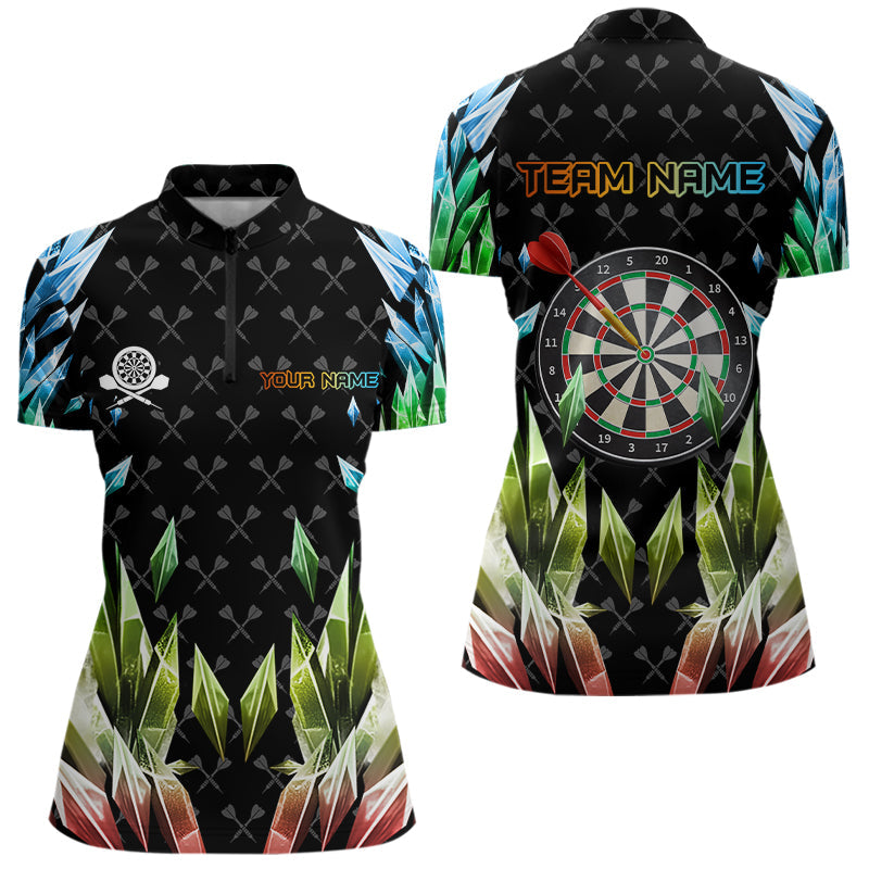 Individuelles Buntes Icy Dartbrett Damen Quarter Zip Shirt, Cooles Dart Trikot Team TDM3584