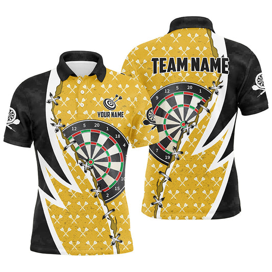 Individuelles Dartbrett Schwarz Gelb Herren Poloshirt, Dart Teamtrikot TDM1255