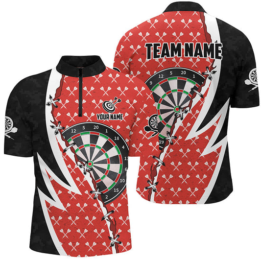 Individuelles Schwarz-Rotes Dartboard Herren Shirt mit Viertelreißverschluss, Dart Team Trikot TDM1256