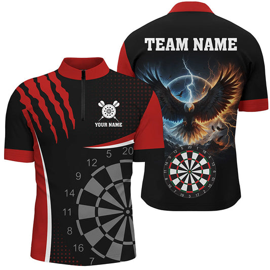Individuelles Adler Dartboard Donner Blitz Herren Shirt mit Viertelreißverschluss, Rotes Dart Trikot TDM1260