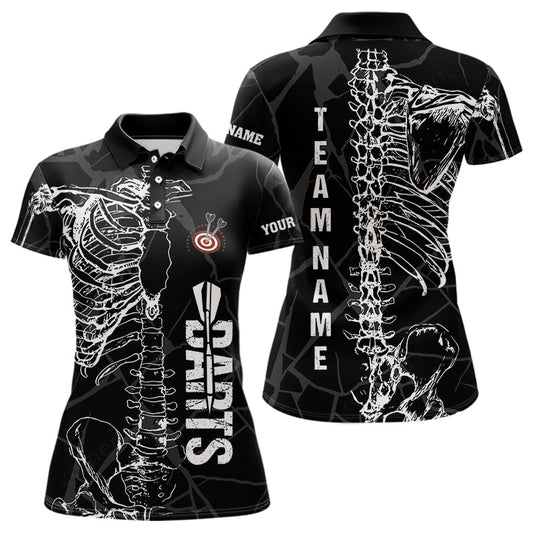 Individuelles Weißes Skelett Schwarzes Grunge Dart-Poloshirt für Damen – Lustige Dart-Trikots TDM3746