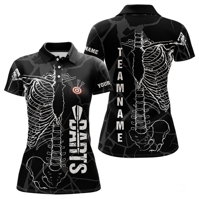 Individuelles Weißes Skelett Schwarzes Grunge Dart-Poloshirt für Damen – Lustige Dart-Trikots TDM3746