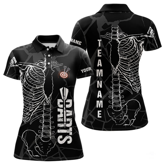Individuelles Weißes Skelett Schwarzes Grunge Dart-Poloshirt für Damen – Lustige Dart-Trikots TDM3746