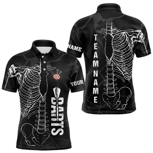Individuelles Weißes Skelett Schwarzes Grunge Dart Poloshirt Für Herren – Lustige Darttrikots TDM3746