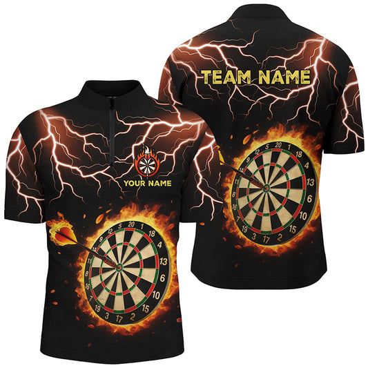 Feuer Dartboard Blitz Donner Dart Herren Shirt mit Viertelreißverschluss, Dart Team Trikot TDM1469